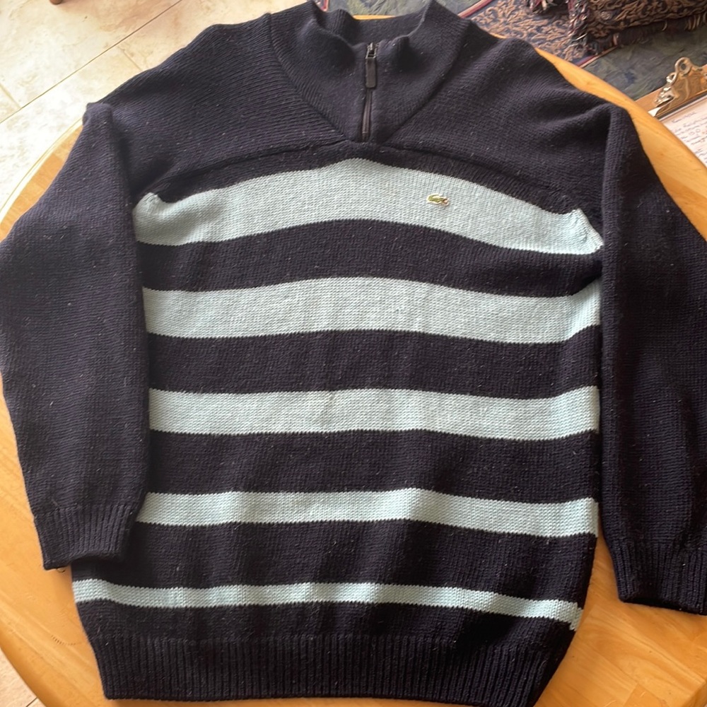 Navy blue and baby blue WOOL Lacoste sweater. RARE.